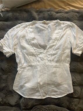 a.n.a White V-Neck Lace-Trim Blouse